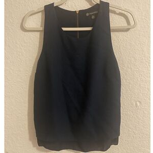 Versona Women's Navy Sleeveless Top XS HighNeck Back Zip Layered Hem Blouse Chic